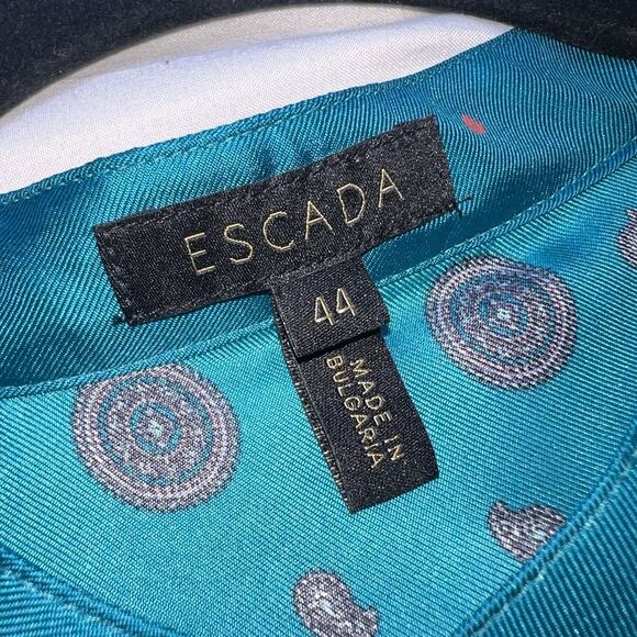 ESCADA Shirt EU Size 44 Turquoise Blue Paisley Circles Silk Blouse Top VINTAGE - Picture 6 of 15